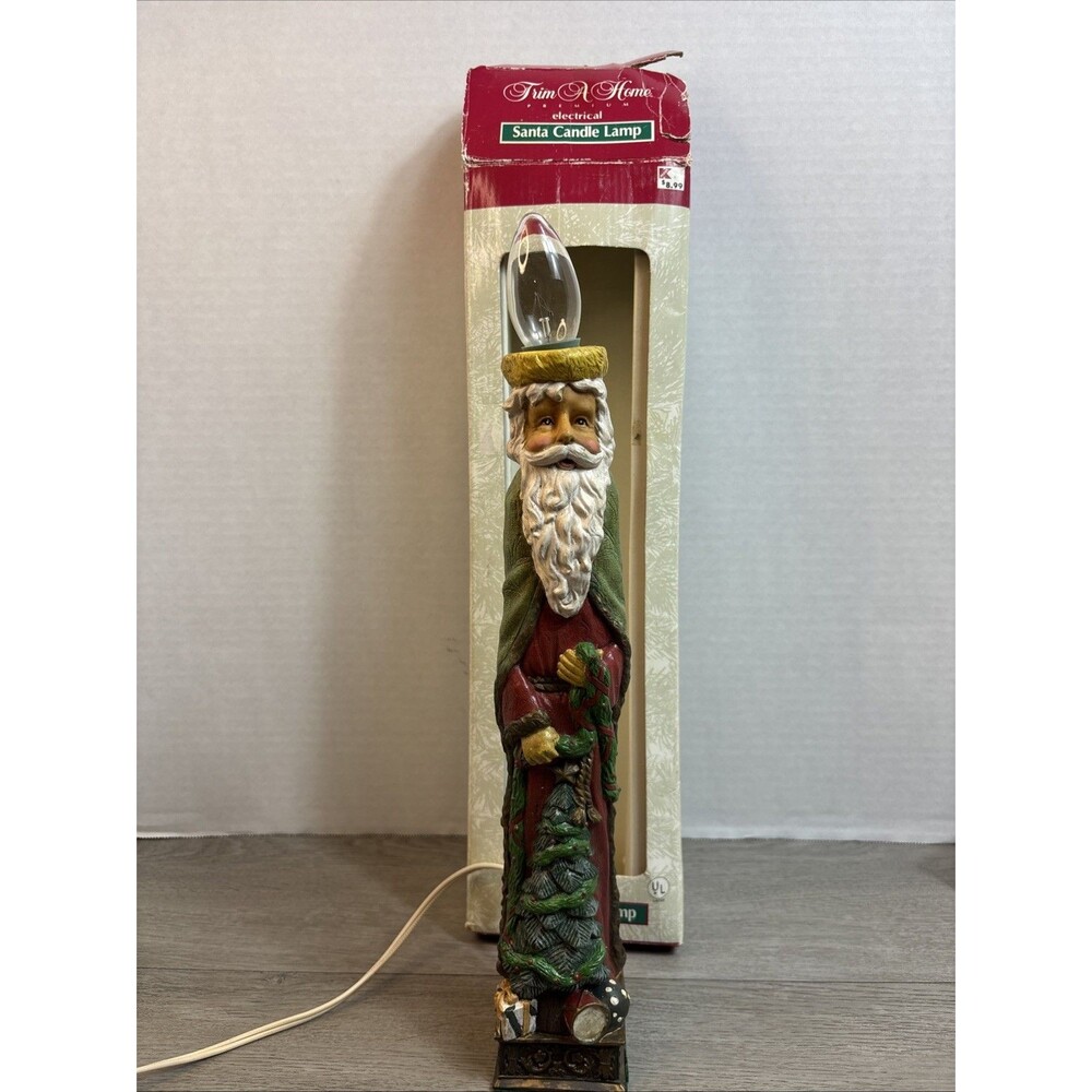 Vintage K-Mart Old World Santa Candle Stick Style Table Lamp Tall Thin Electric